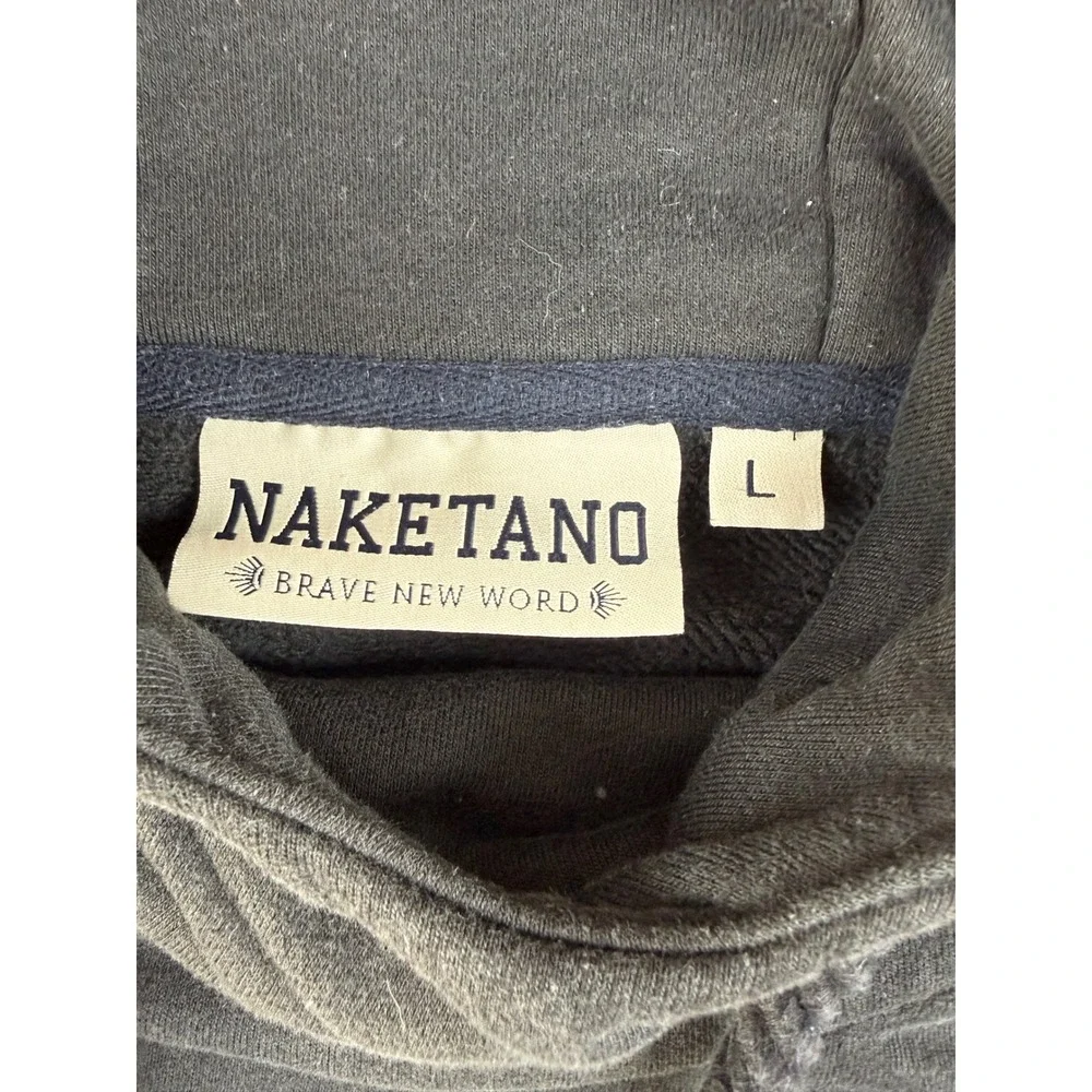 Naketano‎ Large Hoodie Cowl Neck Navy Cotton Blend Faux Leather Patch